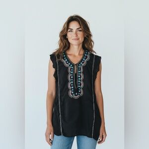 Joan Vass Bead Detail Tank Top Black Size Small